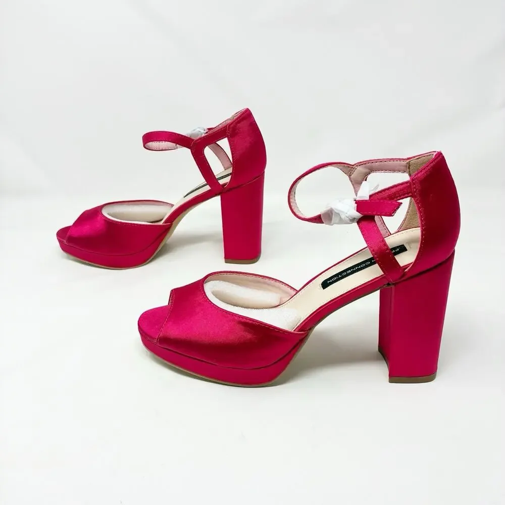 French Connection Pink Satin Block Heel Platform Open Toe Sandal 7 NIB